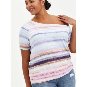 Torrid Off-Shoulder Super Soft Tee Purple & Pink Knit Top - Torrid 1 (1X 14/16)